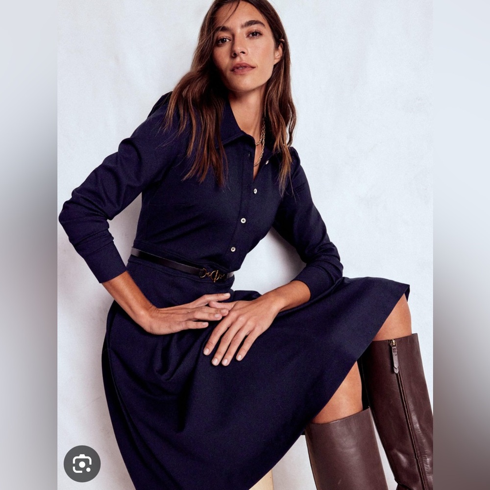 BODEN Willow Frill Short Shirt Dress in Navy Blue Size 14